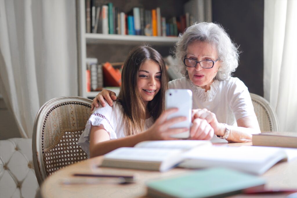 Senior woman and young girl