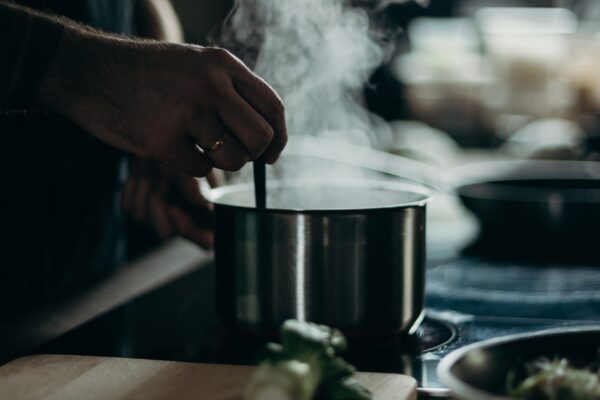 steaming pot on stove