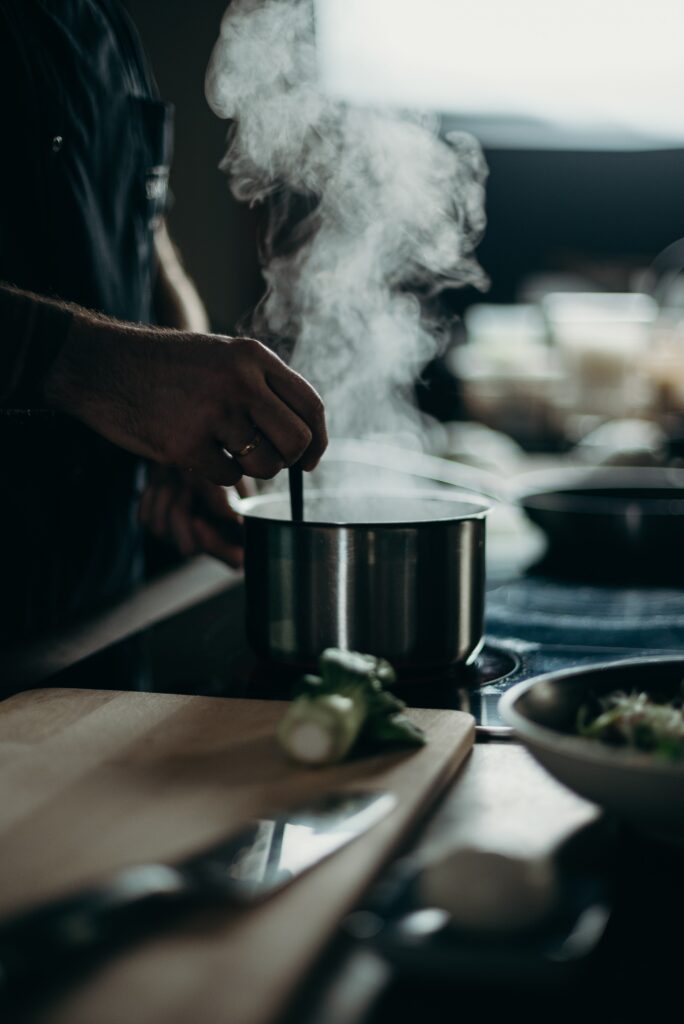 steaming pot on stove